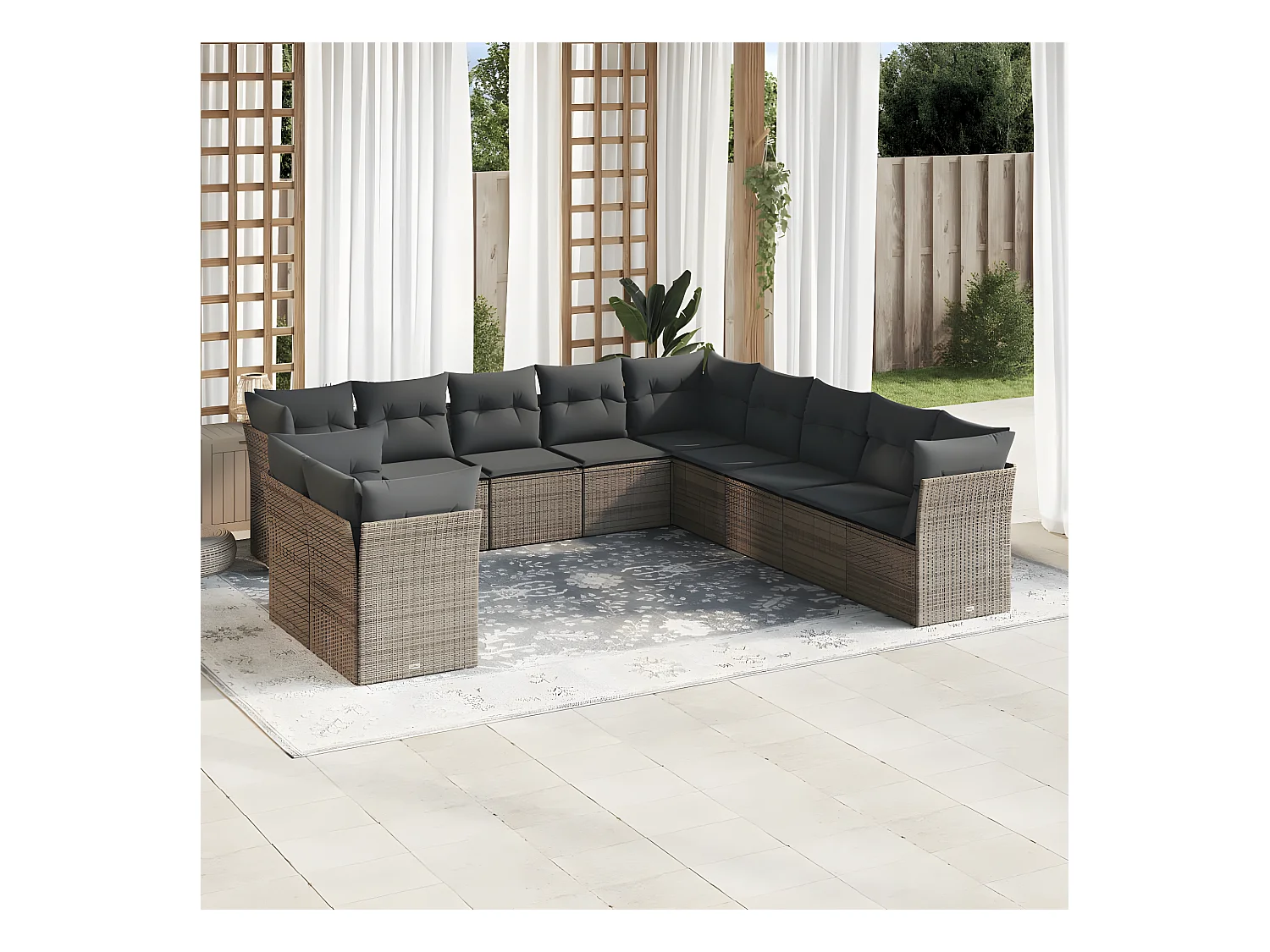 Set Divani da Giardino 11 pz con Cuscini in Polyrattan Grigio