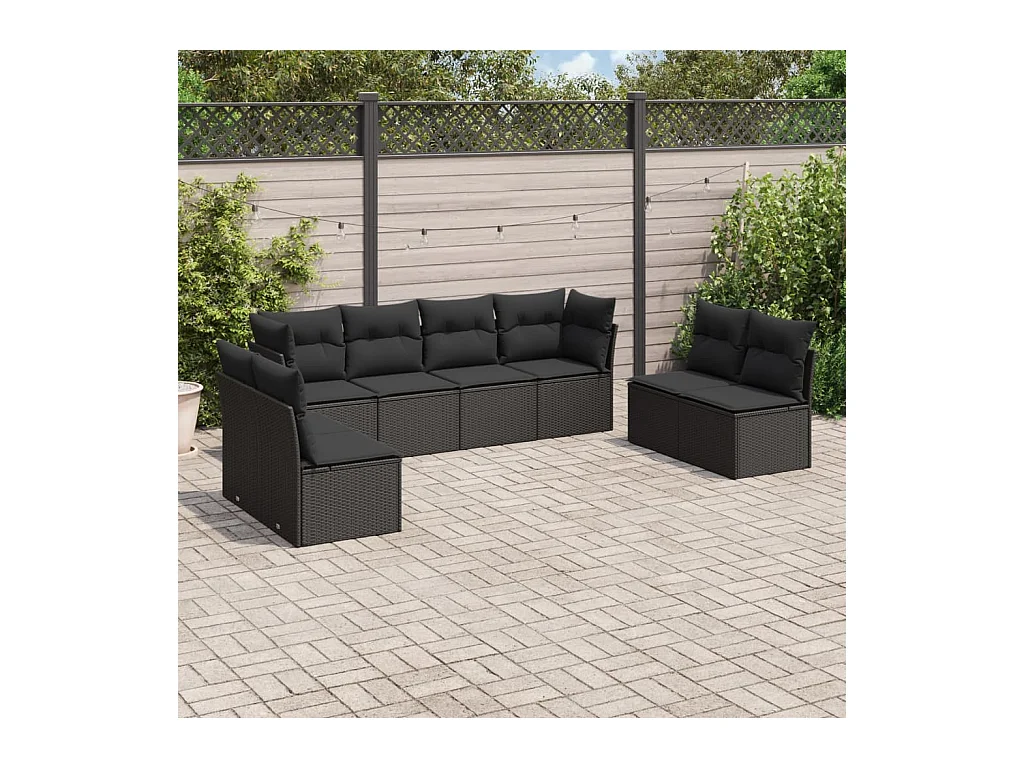 8-tlg. Garten-Sofagarnitur mit Kissen Schwarz Poly Rattan