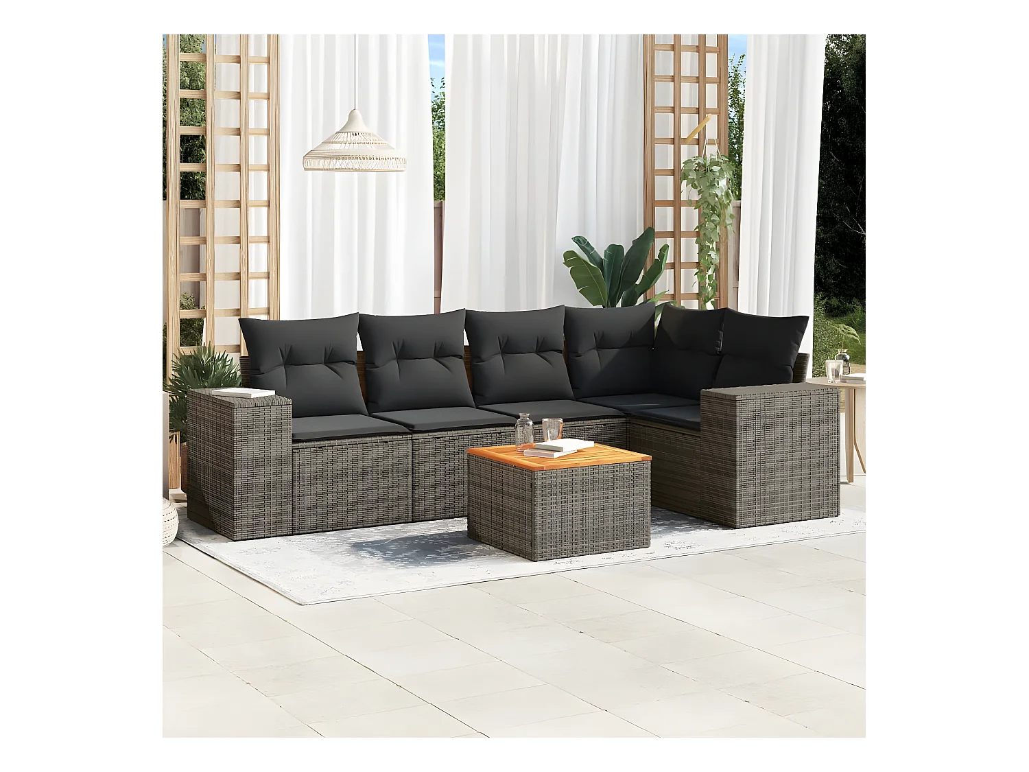 Set Divano da Giardino 6 pz con Cuscini Grigio in Polyrattan