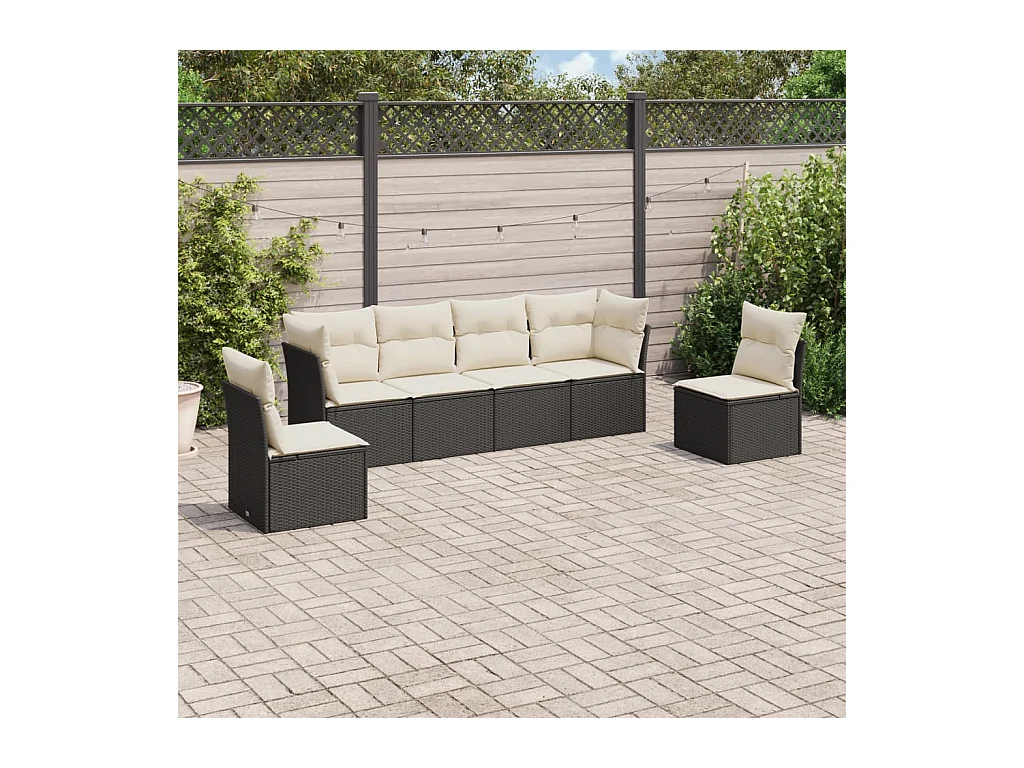 6-delige Loungeset met kussens poly rattan zwart