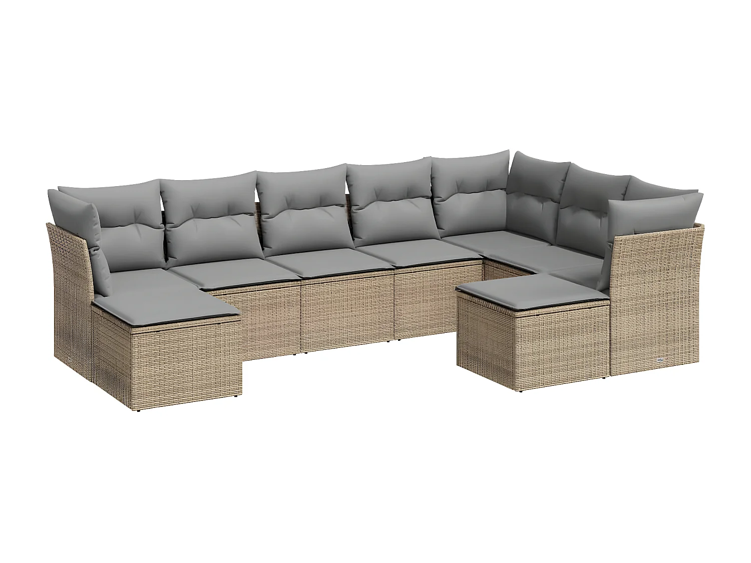 Set Divano da Giardino 9 pz con Cuscini Beige in Polyrattan