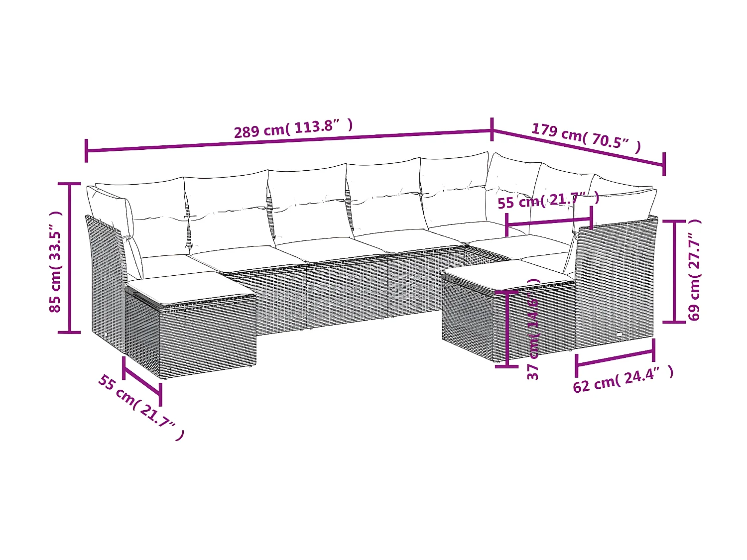Set Divano da Giardino 9 pz con Cuscini Beige in Polyrattan