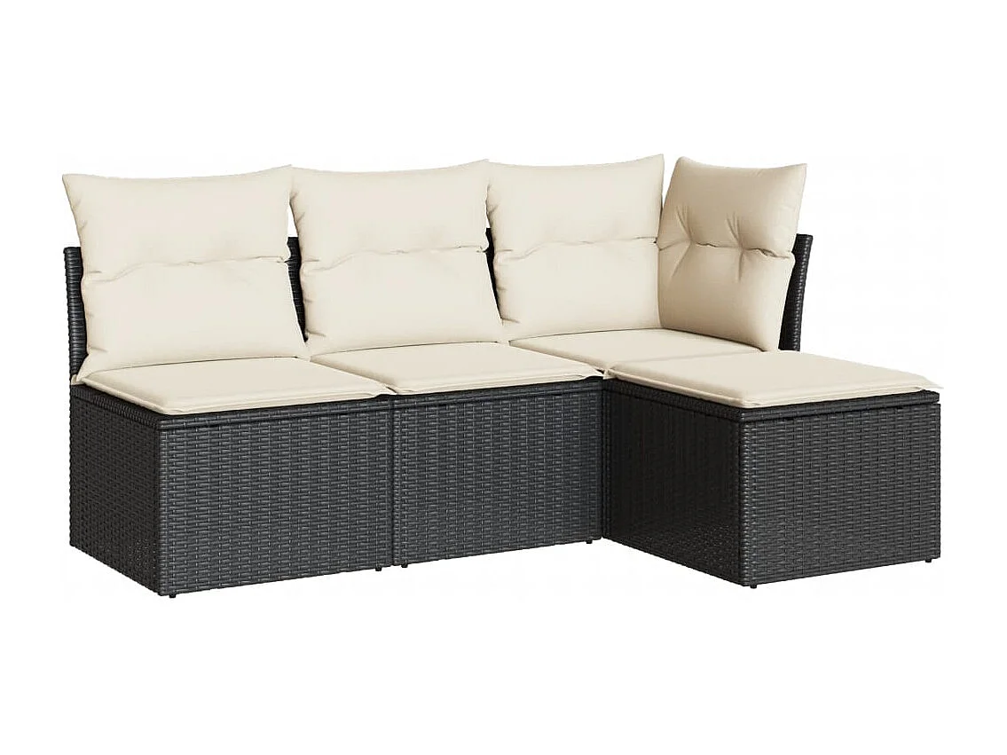 Set Divani da Giardino 4 pz con Cuscini Nero in Polyrattan
