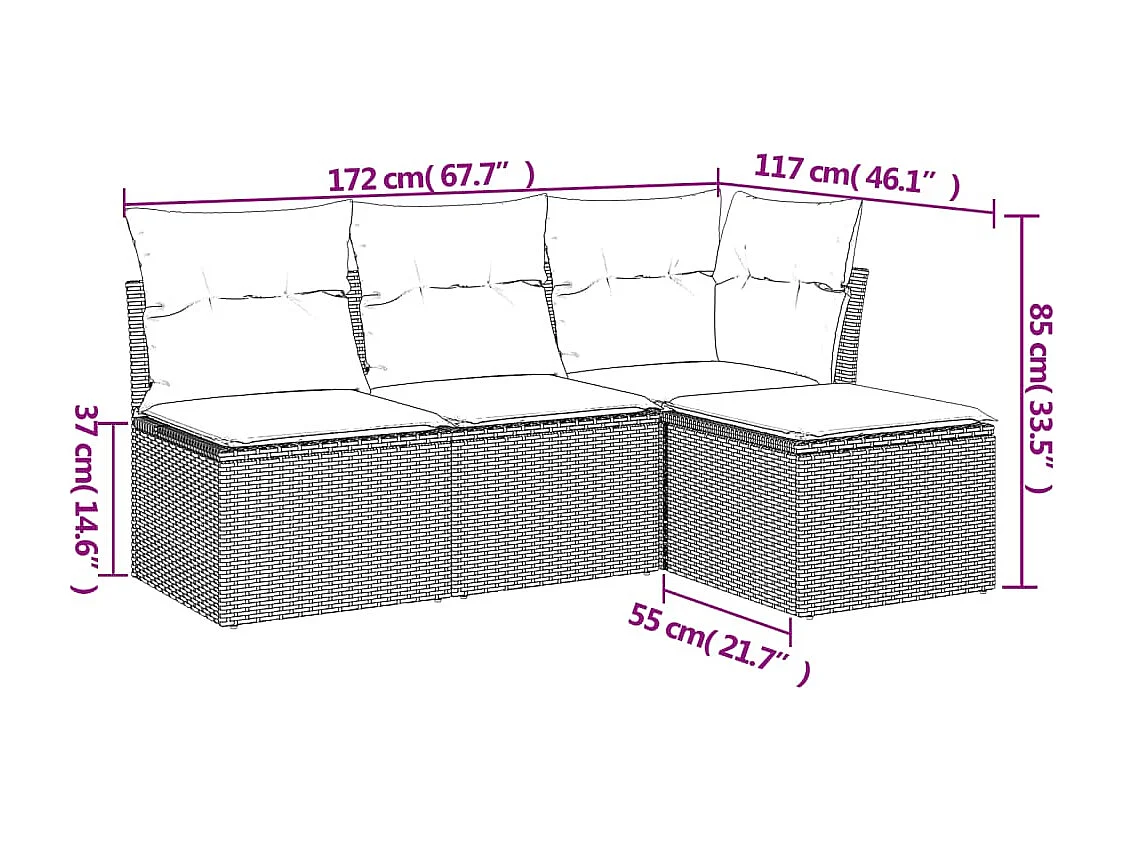 Set Divani da Giardino 4 pz con Cuscini Nero in Polyrattan