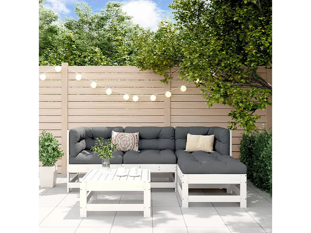 Set Salotto da Giardino 5 pz Bianco in Legno Massello di Pino