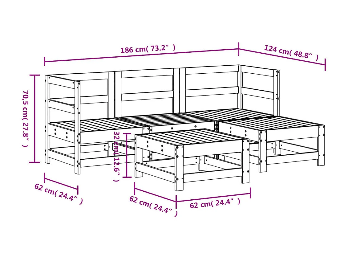 Set Salotto da Giardino 5 pz Bianco in Legno Massello di Pino