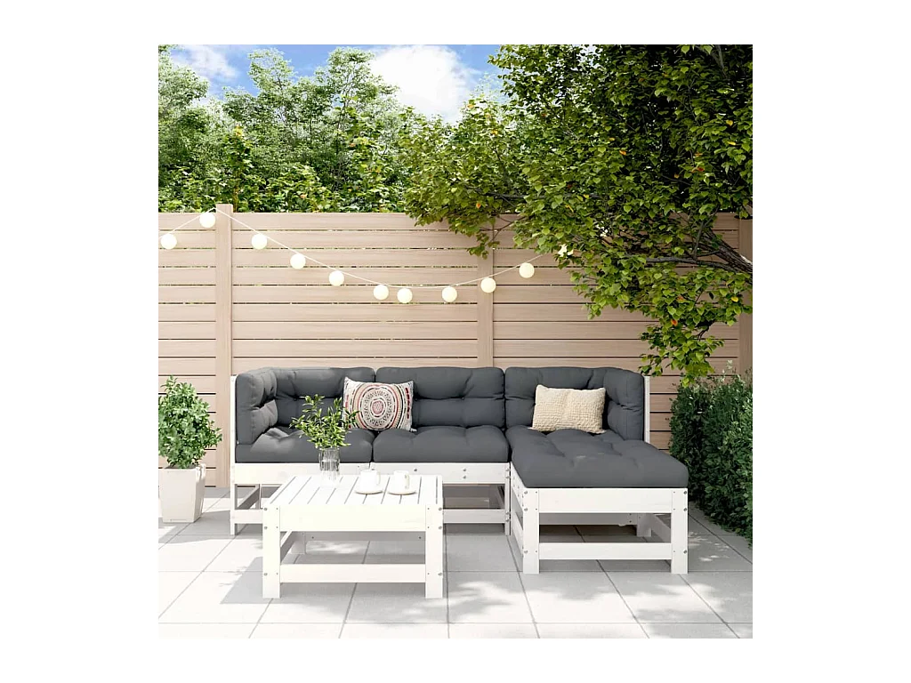5-tlg. Garten-Lounge-Set Weiß Massivholz Kiefer