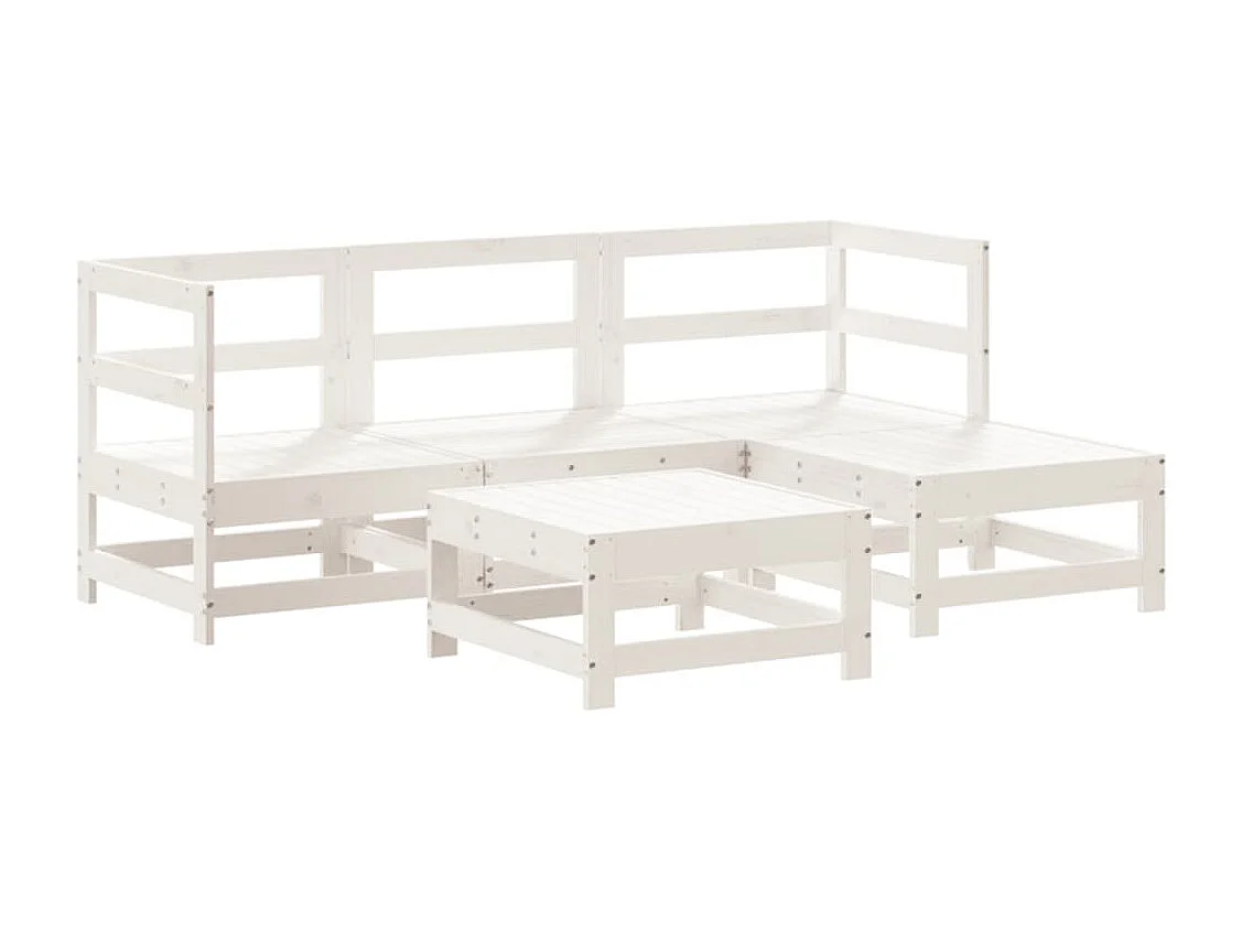 Salon de jardin 5 pcs blanc bois massif de pin
