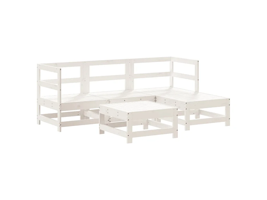 Set Salotto da Giardino 5 pz Bianco in Legno Massello di Pino