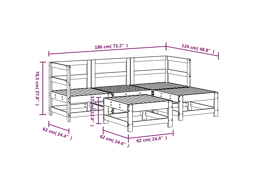 Set Salotto da Giardino 5 pz Bianco in Legno Massello di Pino