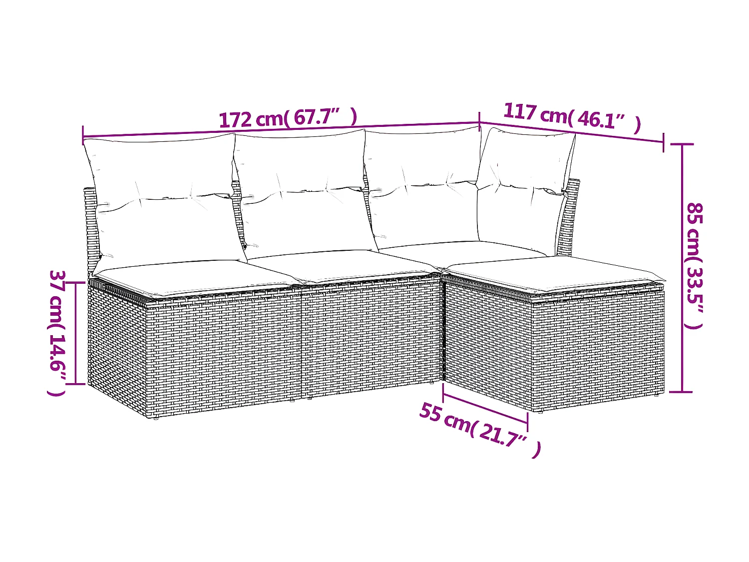 Set de sofás de jardín 4 pzas y cojines ratán sintético gris