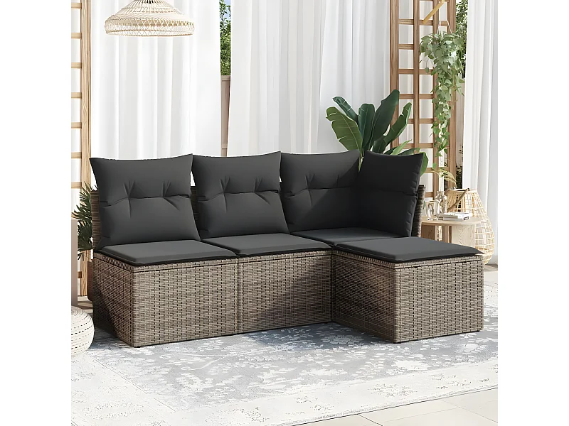 4-delige Loungeset met kussens poly rattan grijs
