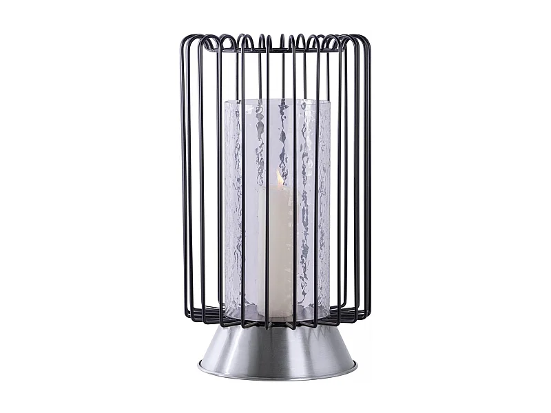 Bougeoir fait à la main en fer CAJA 22,5x22,5x40 noir et gris