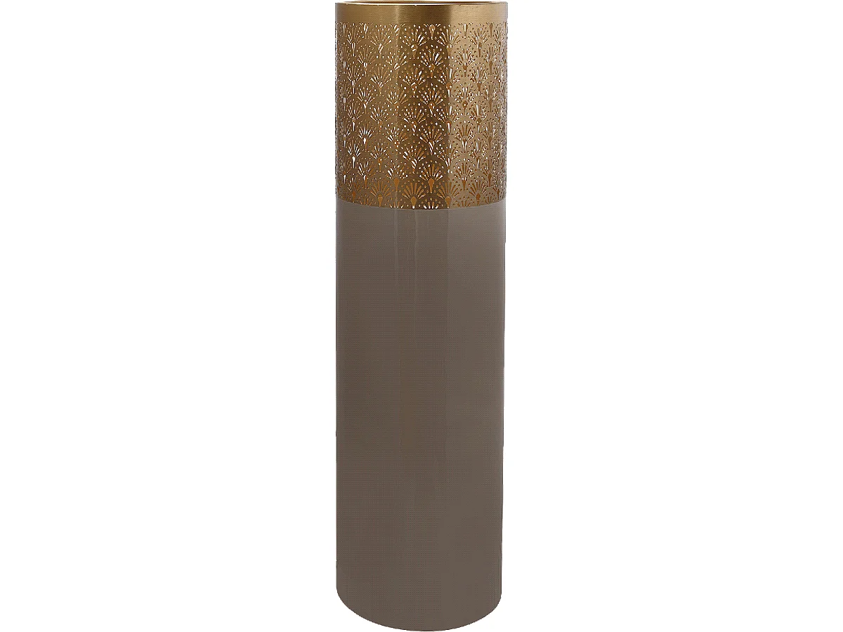 Vase fait à la main en fer OA 25x25x90 taupe et or