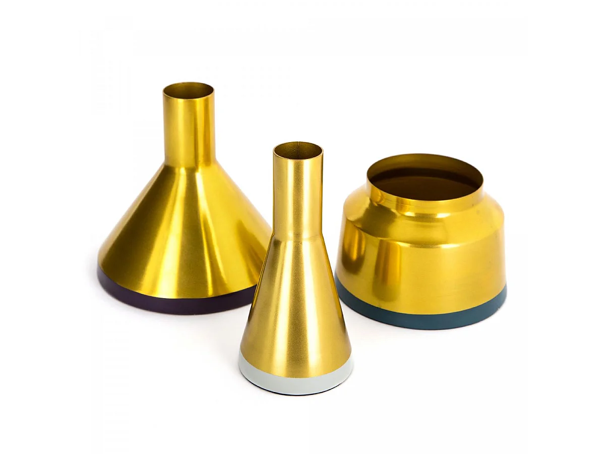 Vase fait à la main LOT DE 3 SHINE 15x15 gris et or