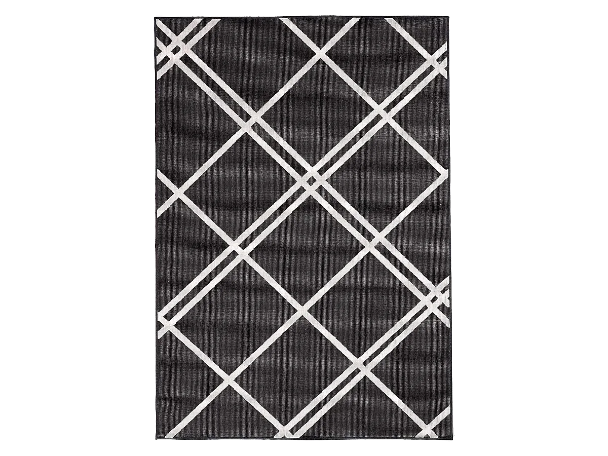 Tapis extérieur, kilim reversible 160x230 LYN2 AB REVERSIBLE noir et crème