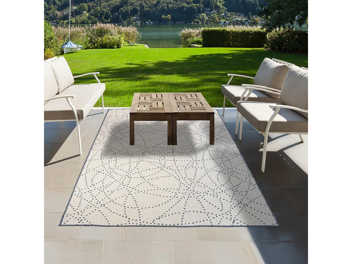 Tapis extérieur, kilim reversible 120x170 LYN2 BJ REVERSIBLE bleu et blanc