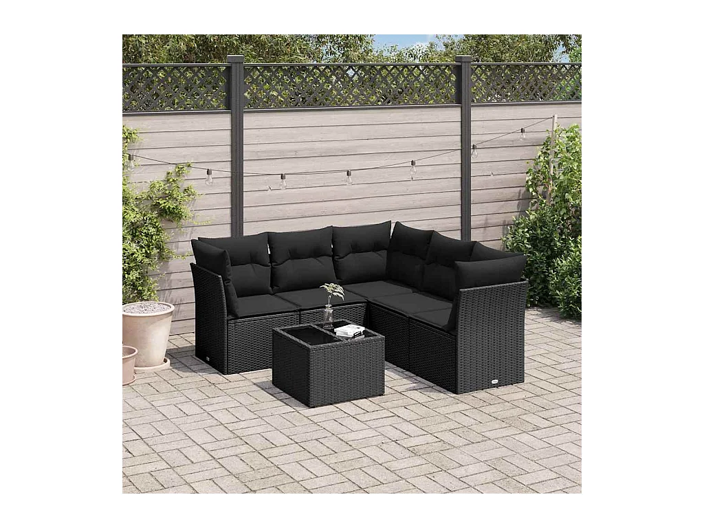 6-tlg. Garten-Sofagarnitur mit Kissen Schwarz Poly Rattan