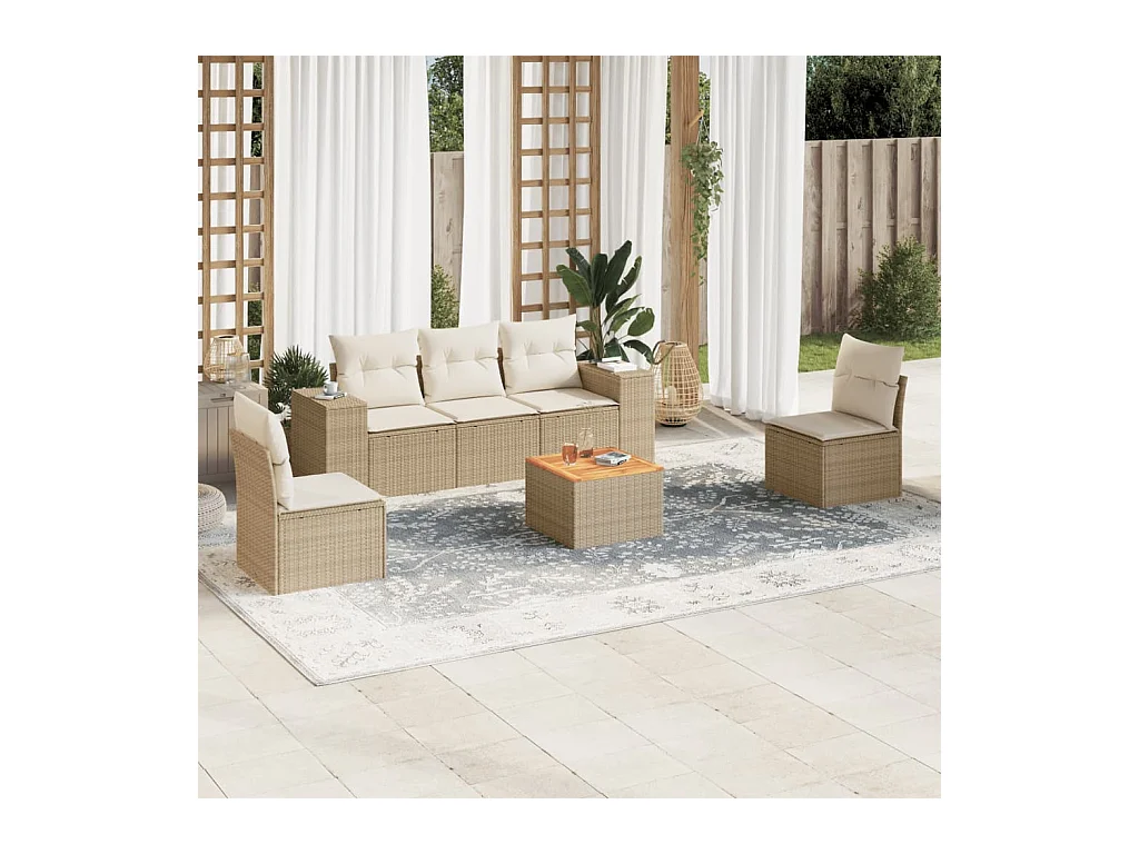 Set Divano da Giardino 6 pz con Cuscini Beige in Polyrattan