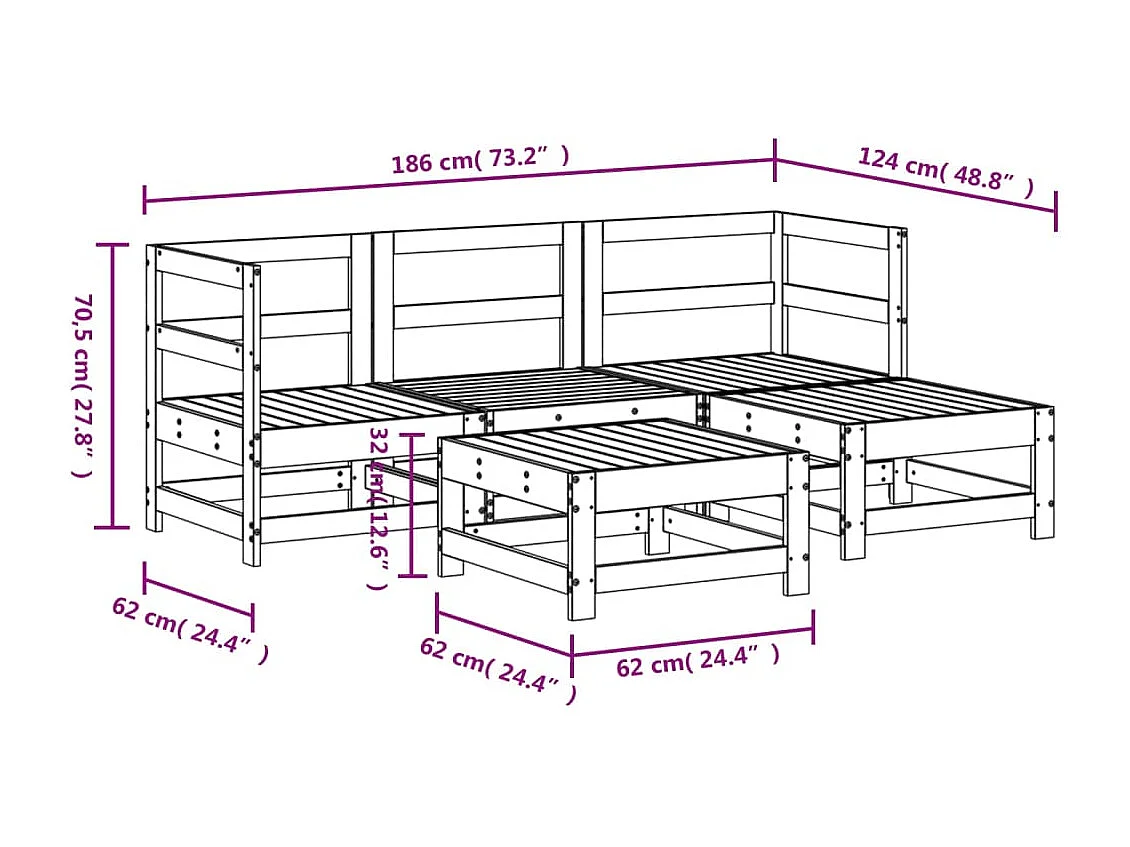 5-delige Loungeset geïmpregneerd grenenhout