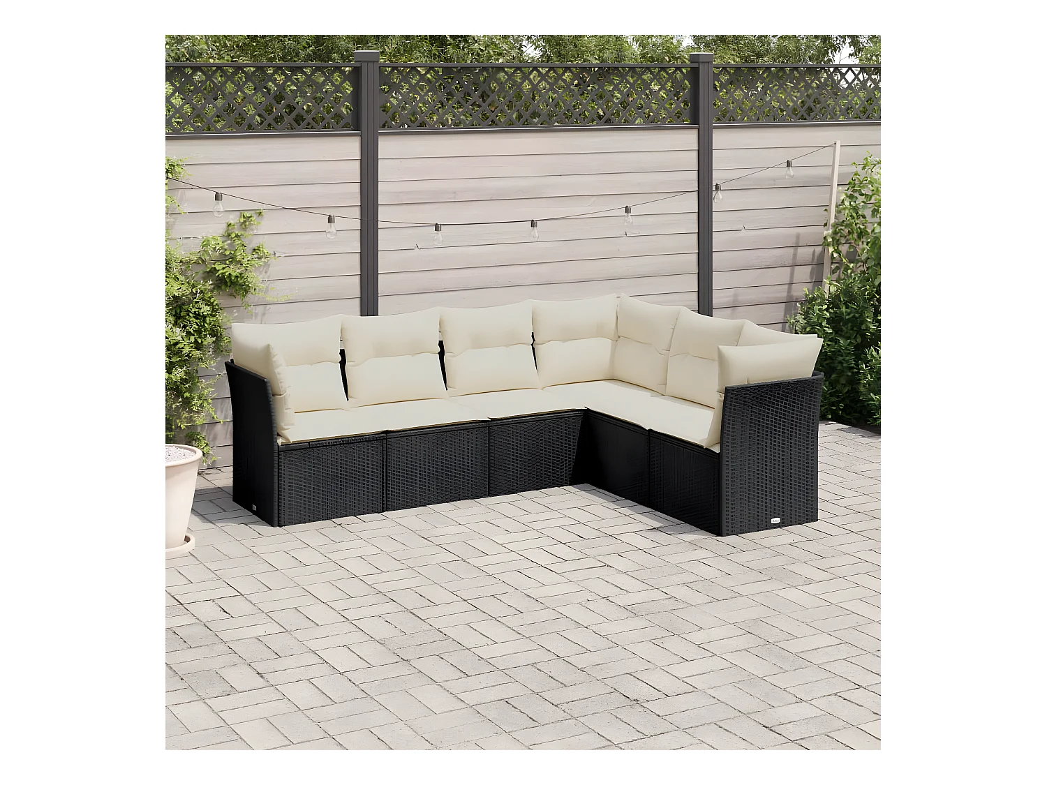 Salon de jardin 6 pcs avec coussins noir résine tressée