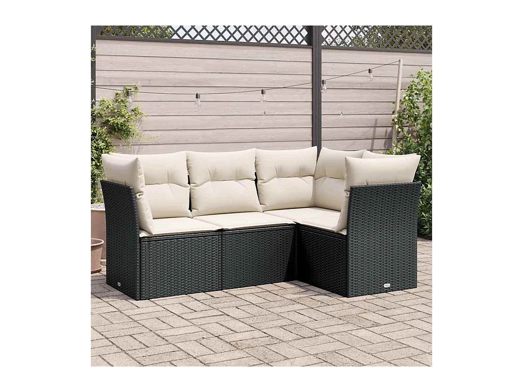 Set Divani da Giardino 4 pz con Cuscini Nero in Polyrattan