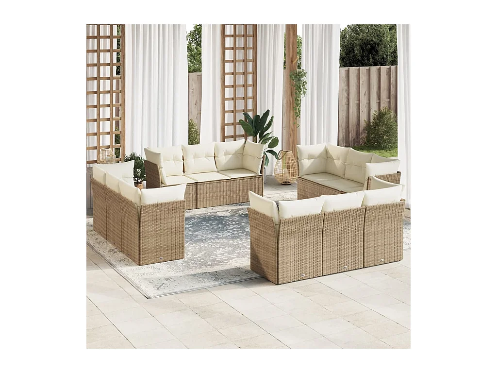 12-delige Loungeset met kussens poly rattan beige