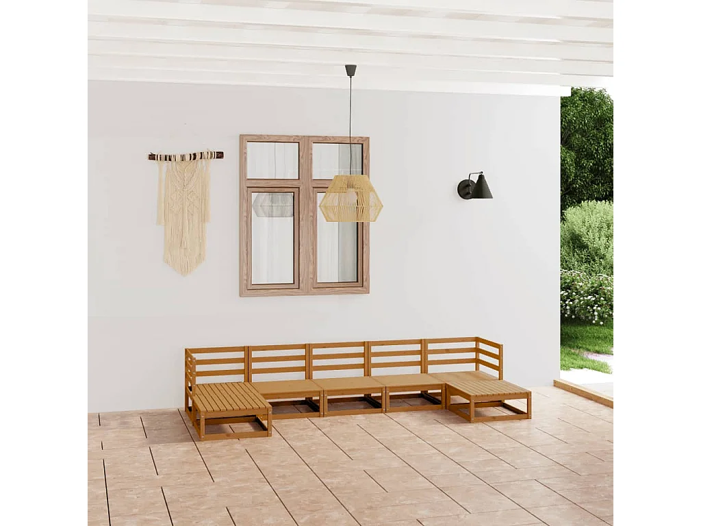 Salon de jardin 7 pcs bois de pin massif