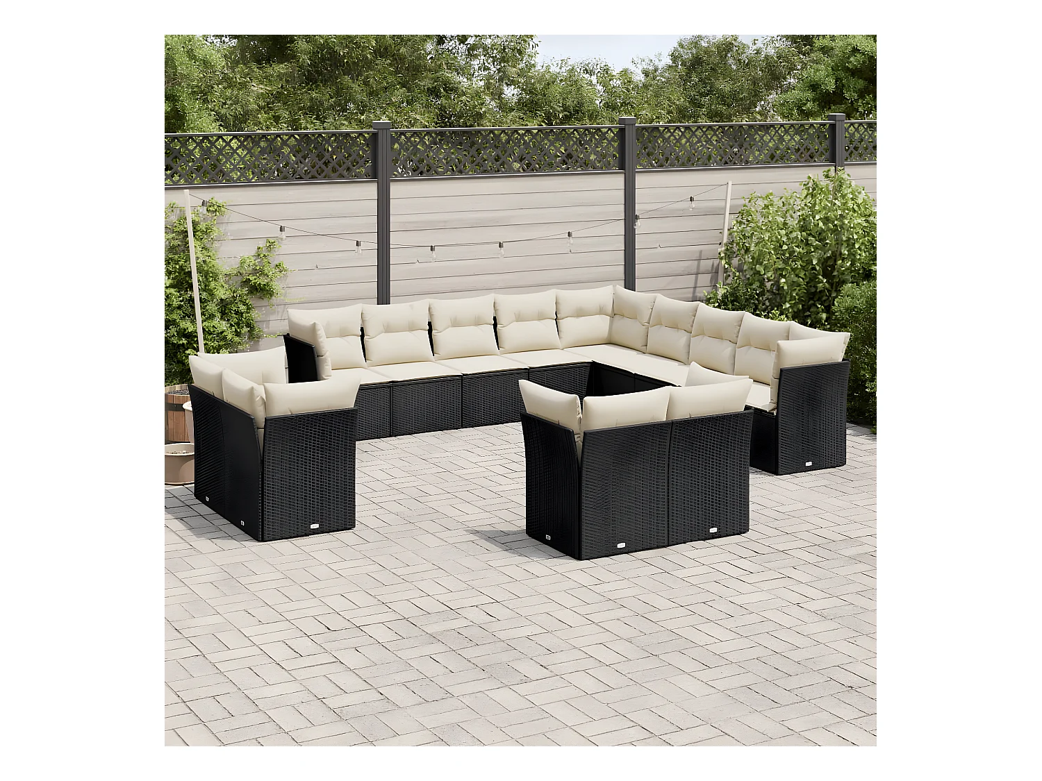 Set Divani da Giardino 13pz con Cuscini Nero in Polyrattan