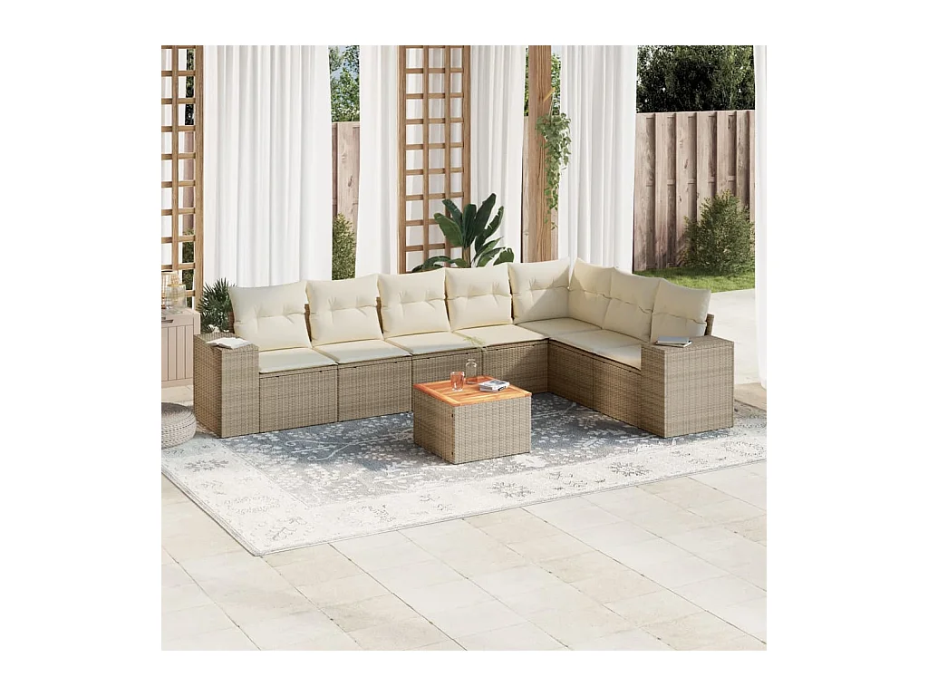 8-delige Loungeset met kussens poly rattan beige