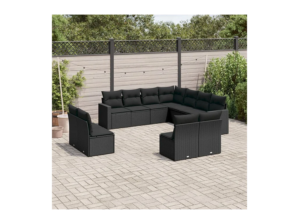 Set Divani da Giardino 11 pz con Cuscini in Polyrattan Nero