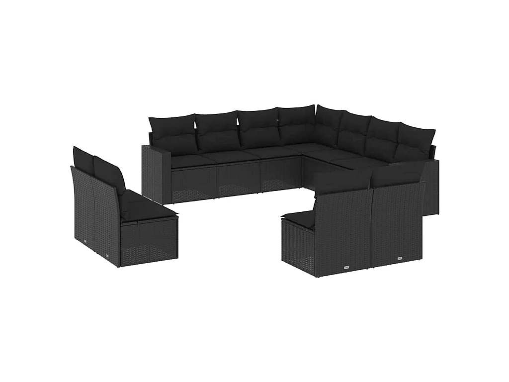 Set Divani da Giardino 11 pz con Cuscini in Polyrattan Nero