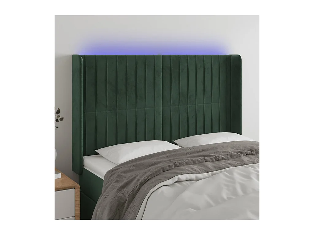 Tête de lit à LED Vert foncé 147x16x118/128 cm Velours