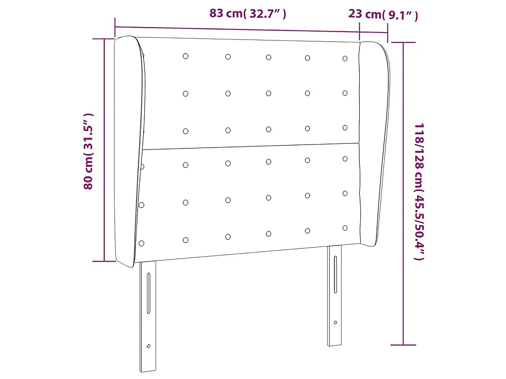 Hoofdbord met randen 83x23x118/128 cm stof crèmekleurig