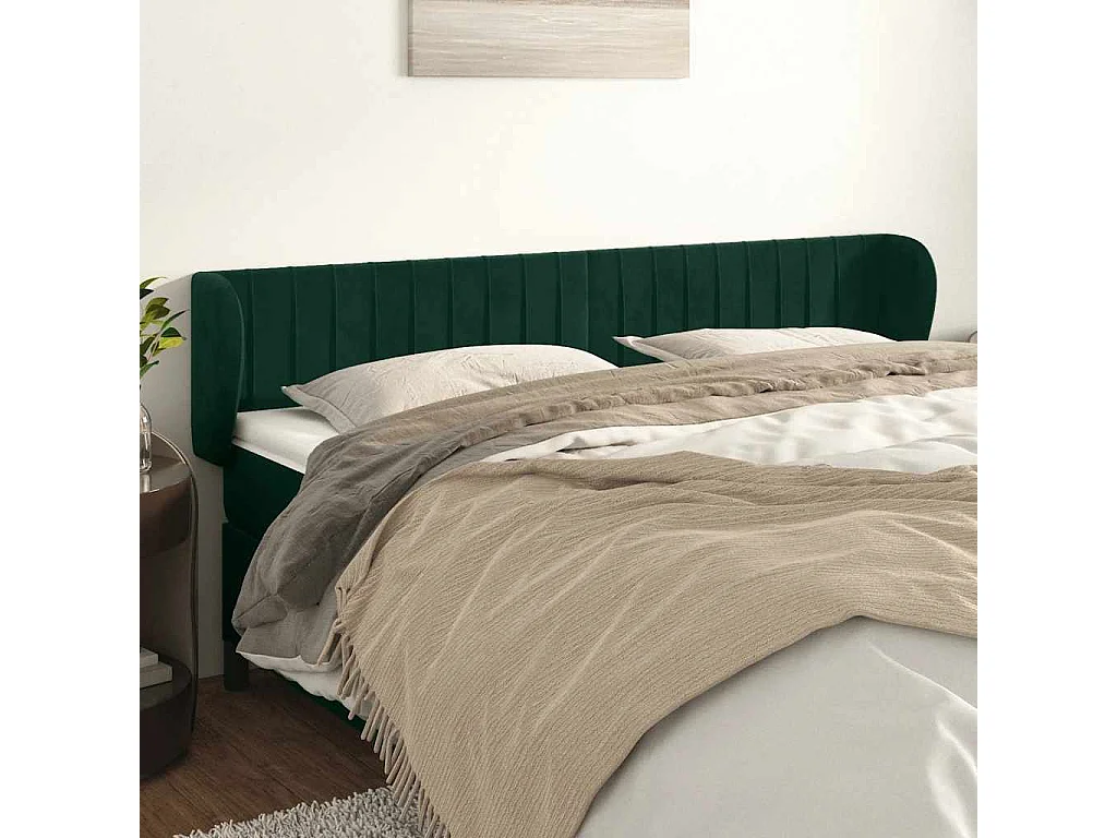 Tête de lit avec oreilles Vert foncé 163x23x78/88 cm Velours