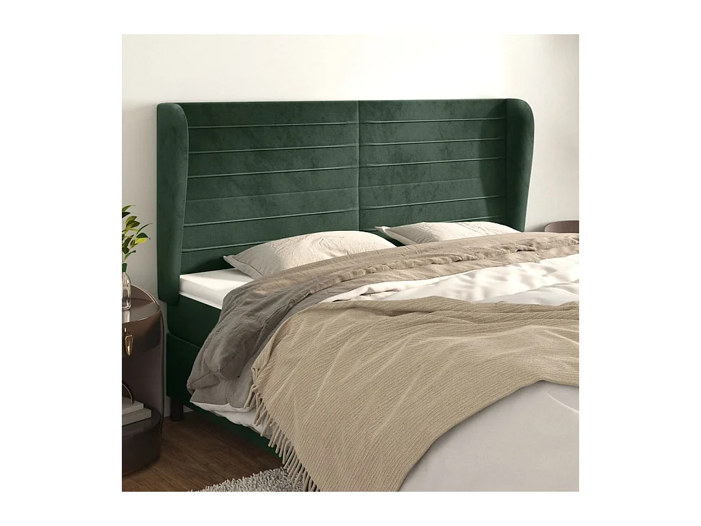 Kopfteil mit Ohren Dunkelgrün 163x23x118/128 cm Samt