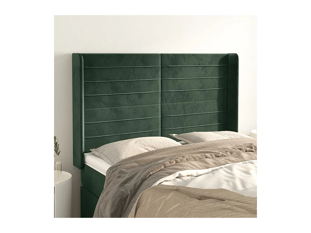 Tête de lit avec oreilles Vert foncé 147x16x118/128 cm Velours