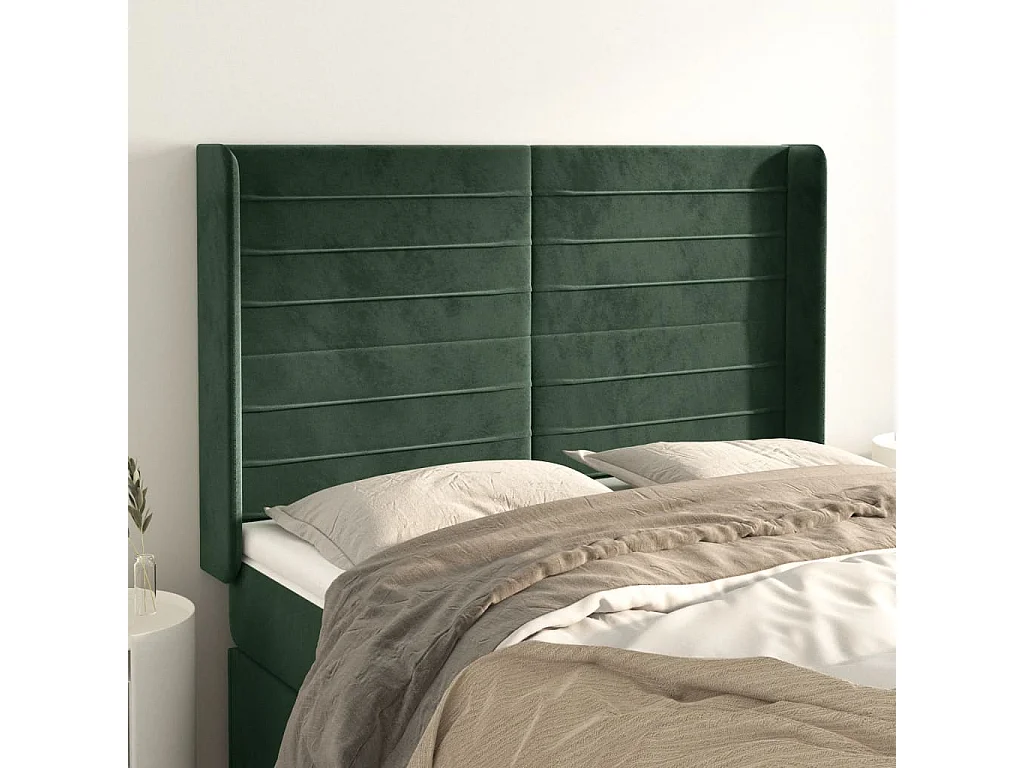 Cabeceira cama c/ abas veludo 147x16x118/128 cm verde-escuro