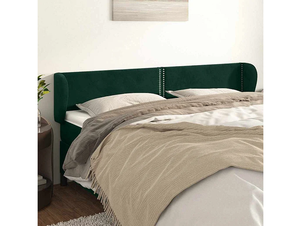 Tête de lit avec oreilles Vert foncé 163x23x78/88 cm Velours