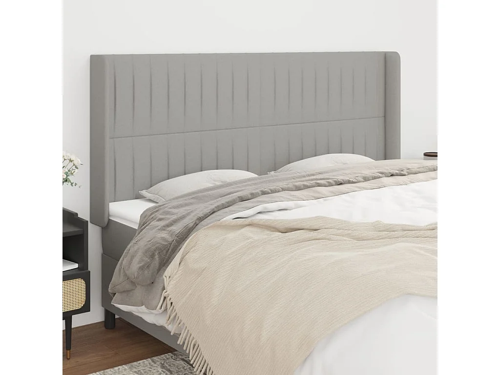 Tête de lit avec oreilles Gris clair 163x16x118/128 cm Tissu