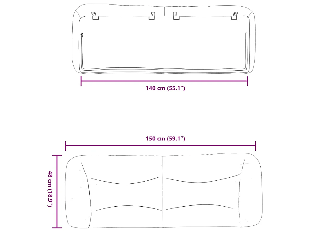 Coussin de tête de lit Hvar noir 140 cm tissu