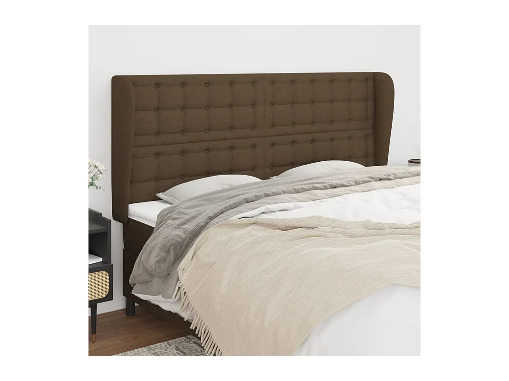 Tête de lit avec oreilles Marron foncé 163x23x118/128 cm Tissu
