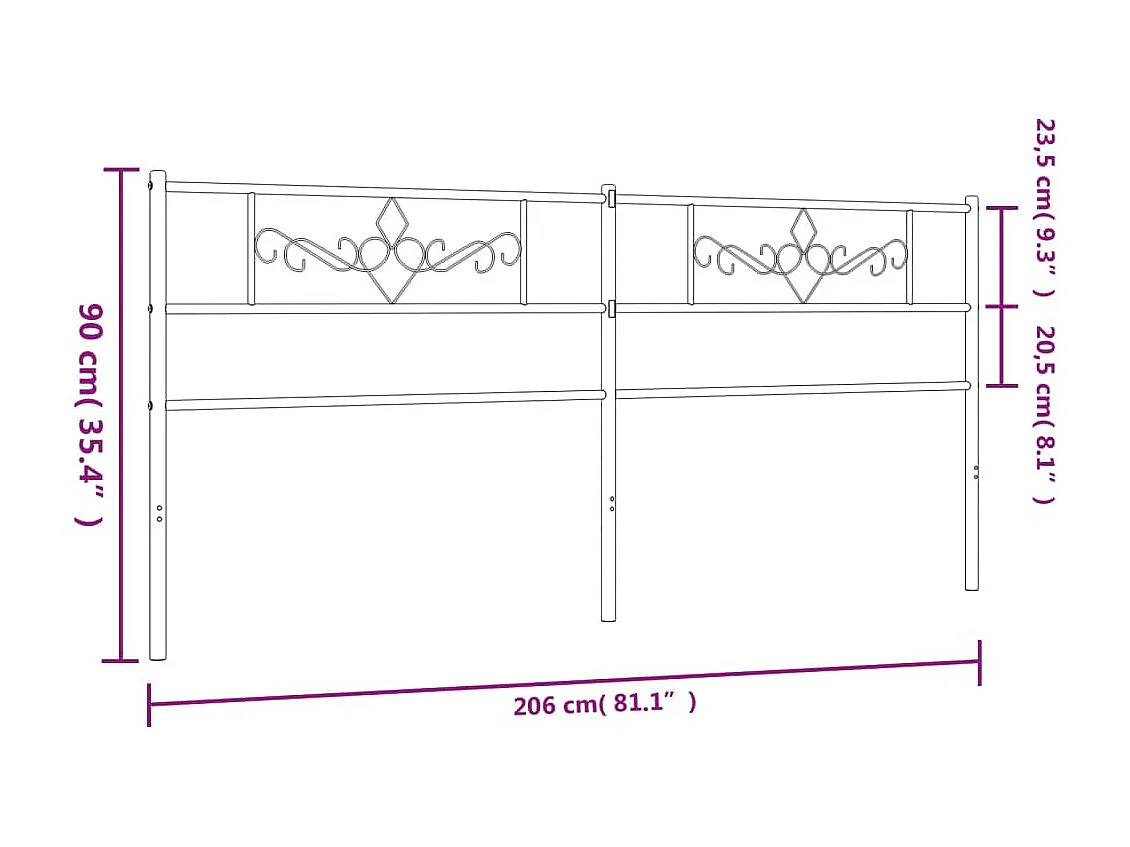 Tête de lit de remplacement métal noir 200 cm
