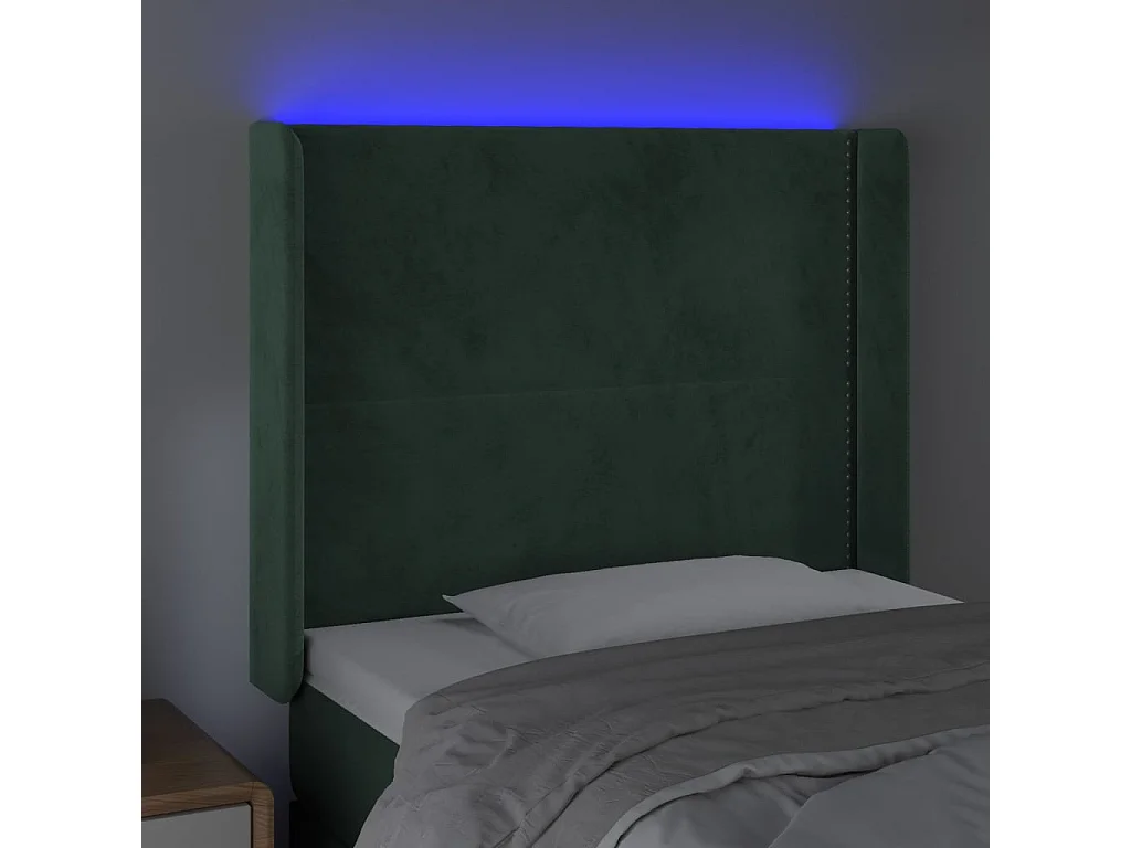Cabeceira cama c/ luzes LED veludo 83x16x118/128cm verde-escuro