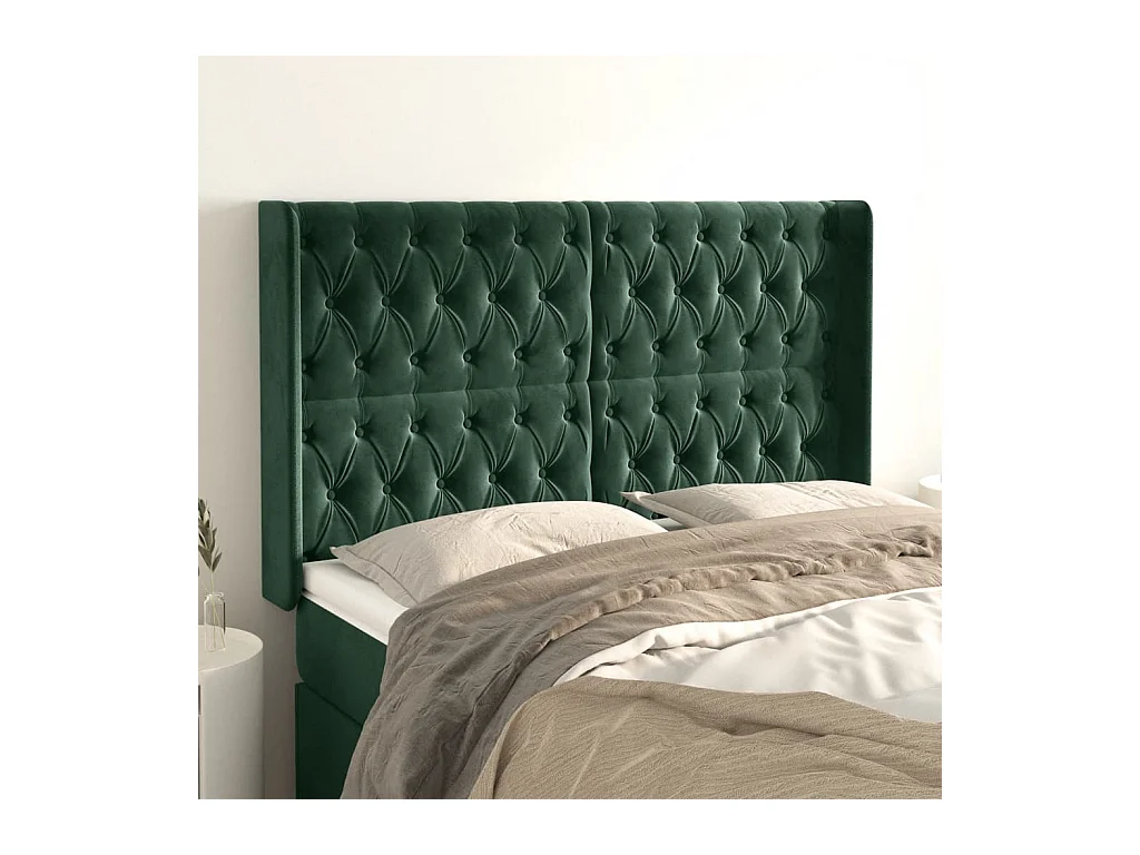Tête de lit avec oreilles Vert foncé 147x16x118/128 cm Velours