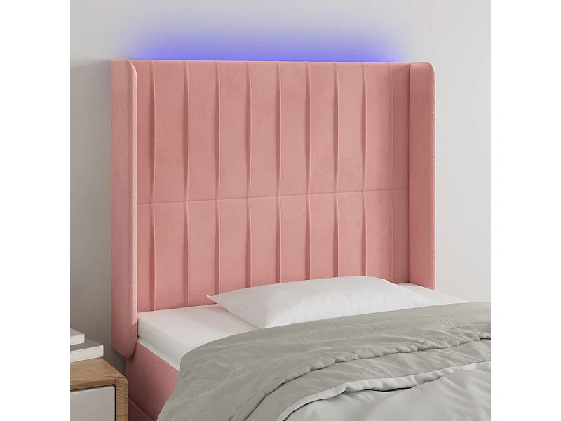 Cabecero con LED de terciopelo rosa 93x16x118/128 cm