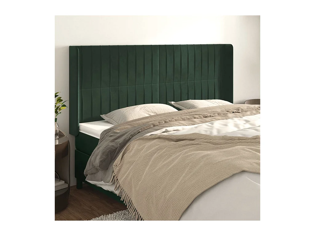 Tête de lit avec oreilles Vert foncé 163x16x118/128 cm Velours