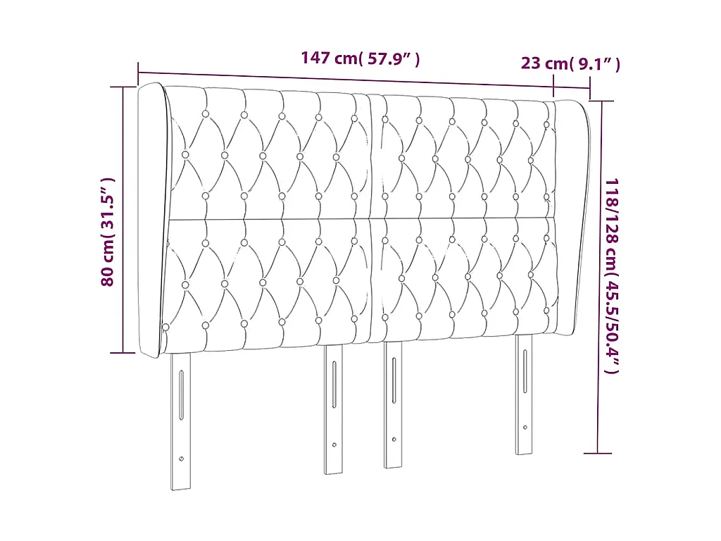 Tête de lit avec oreilles Vert foncé 147x23x118/128 cm Velours