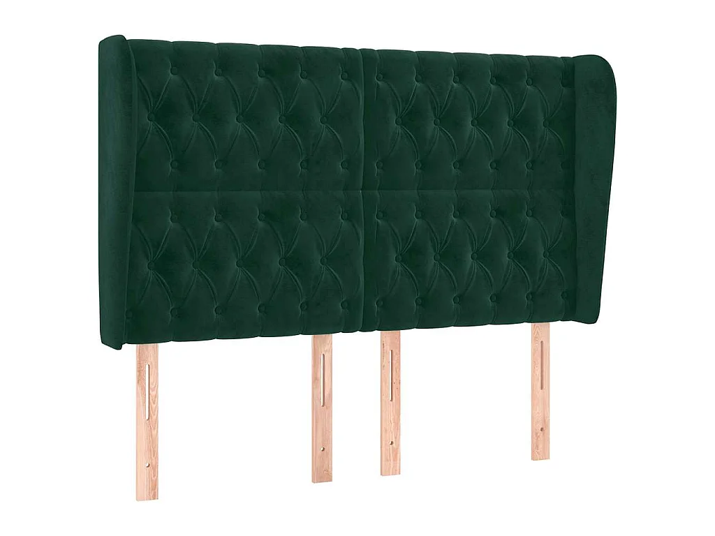 Tête de lit avec oreilles Vert foncé 147x23x118/128 cm Velours