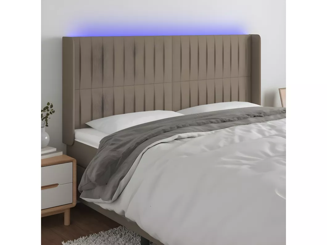 Kauf Unique LED Kopfteil Taupe 203x16x118/128 cm Stoff